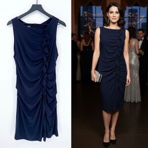 Suzi Chin for Maggy Boutique Ruched Knee Length Dress Navy Blue Size 8